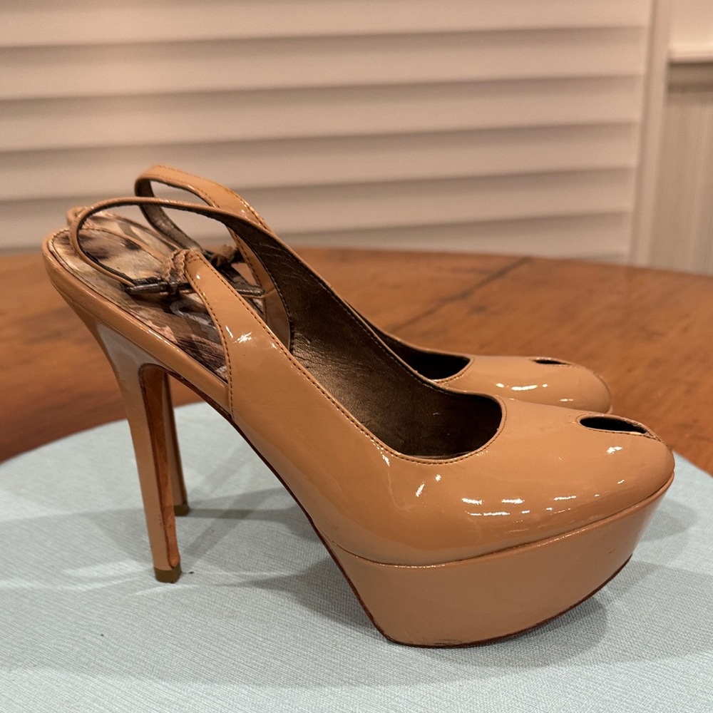 Sam Edelman Nude Patent Peep-Toe Platform Heels